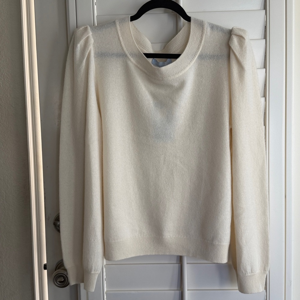NWT Antonio Melani 100% Cashmere Sweater - Ivory - XL - Puff Sleeve Crewneck